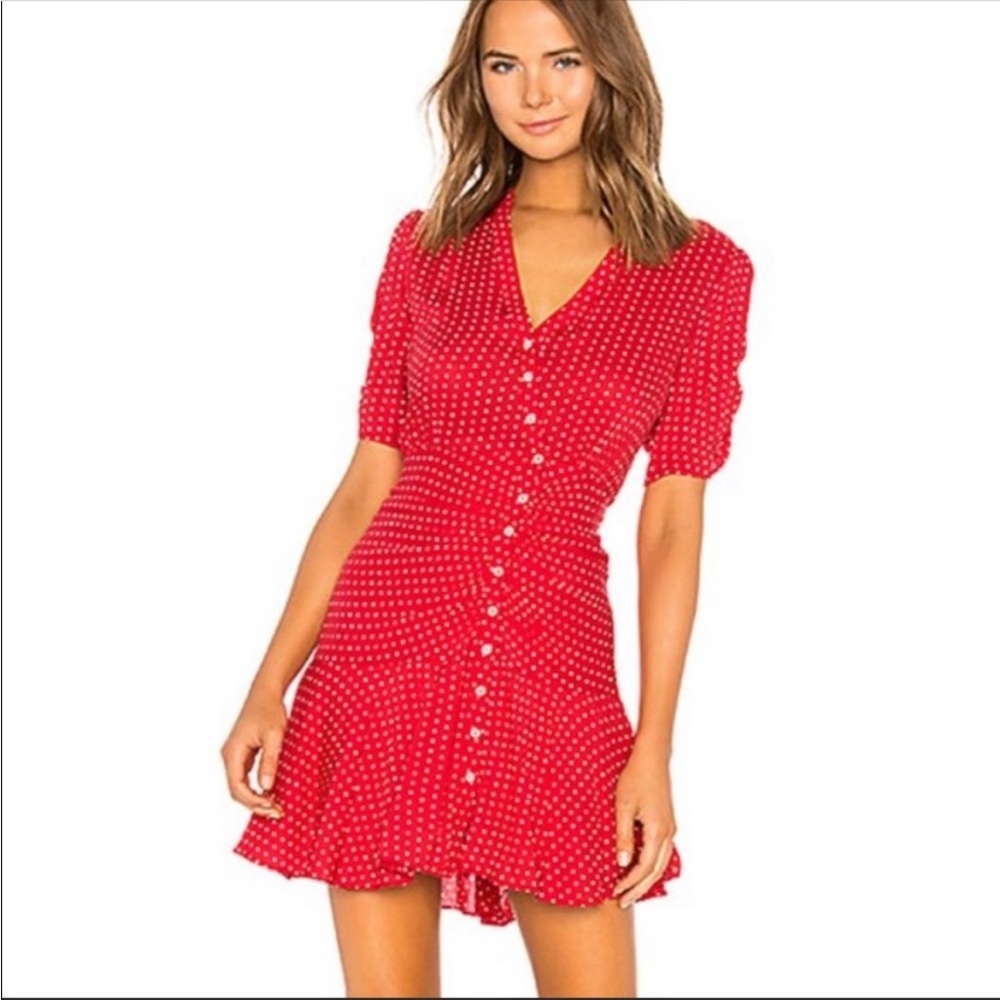 Free People short sleeve red and white polka dot dress size S